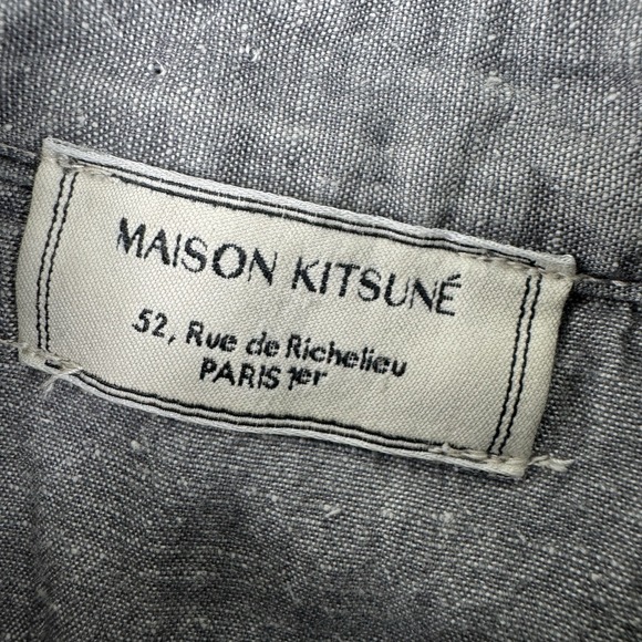 Maison Kitsune Gray Cotton Twill Fox Mens L/S Button Front Size M Japan - Picture 4 of 7
